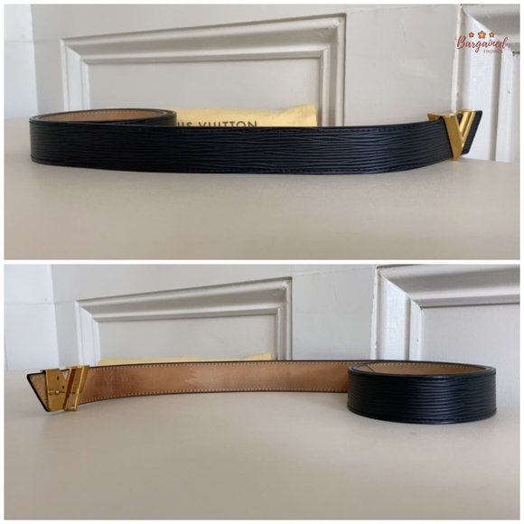 Authentic Louis Vuitton Black Epi Calfskin Leather Essential V Buckle Belt 80/32